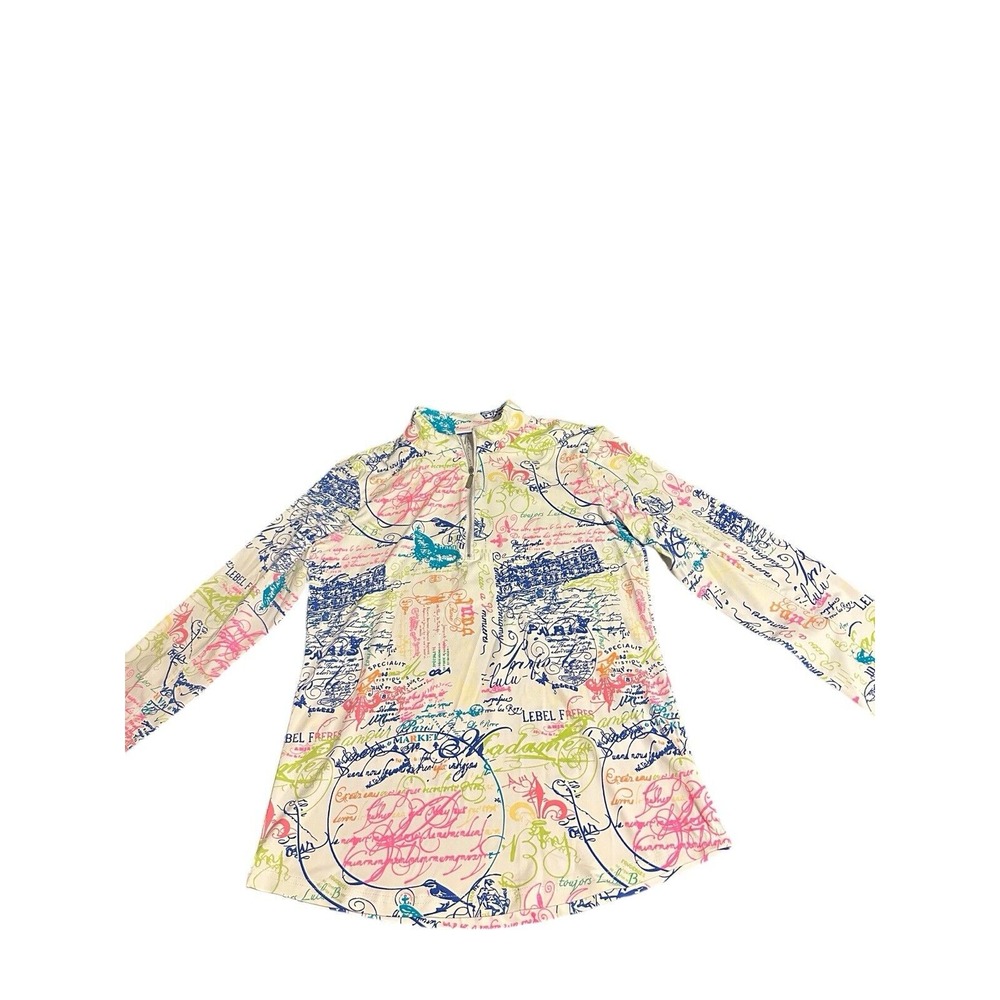 Women's XS Lulu-B 1/4‎ Zip French Words Paris Scenes Top Pullover Jacket NWOT